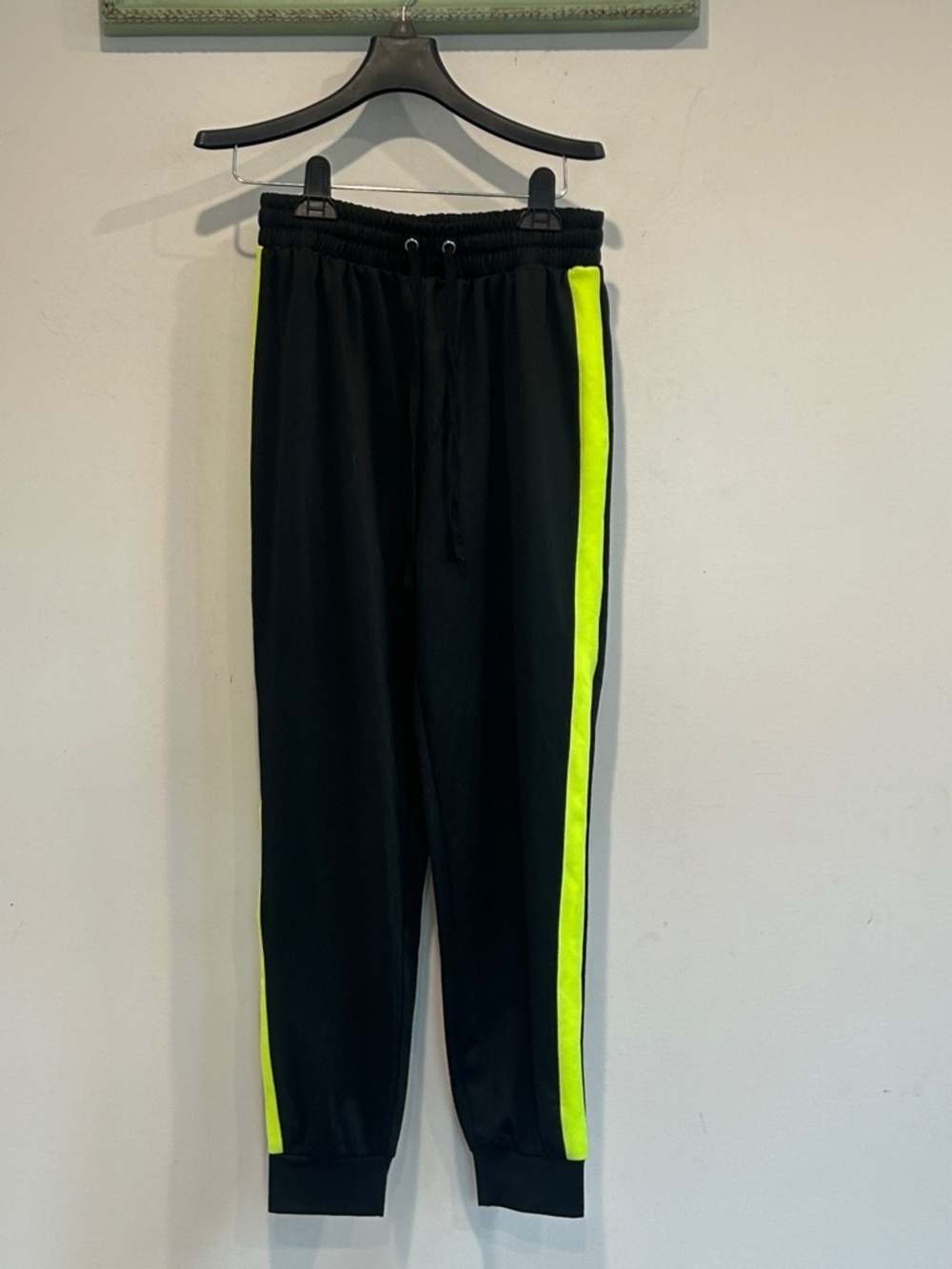 Forever 21 Black Joggers with Neon Yellow Side Stripe women’s small new w tag